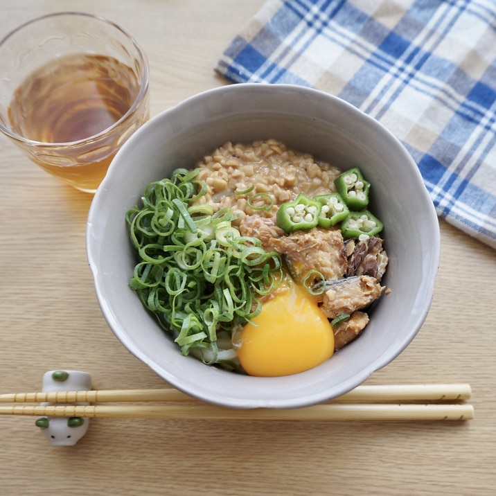 納豆とサバ缶のぶっかけうどん